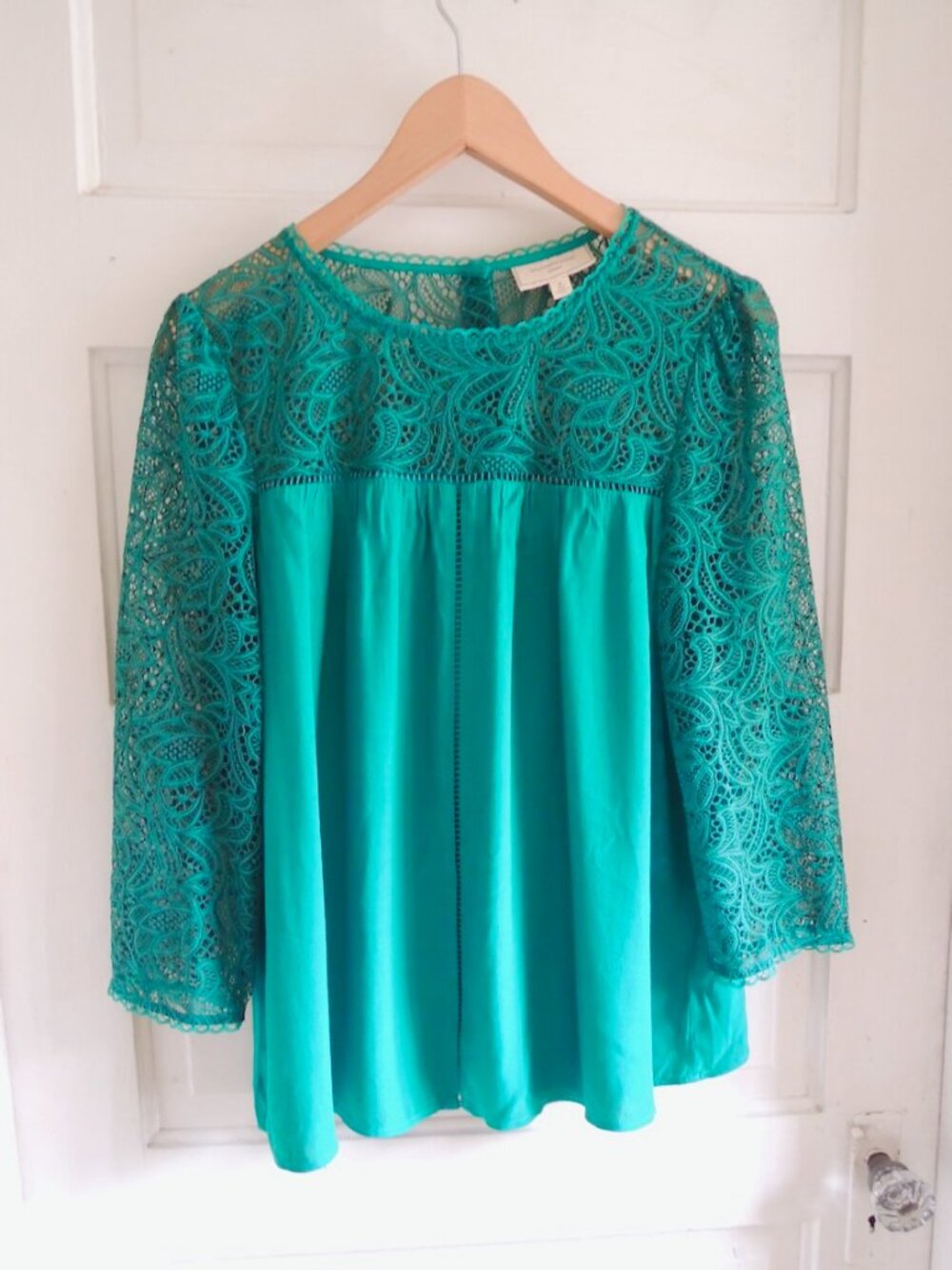 Anthro Moulinette Soeurs Green Cloaked Lace Blouse 8